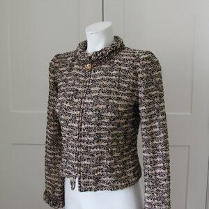 ST. JOHN COUTURE Tweed Zip Front Wool Blend Jacket 2 MINT